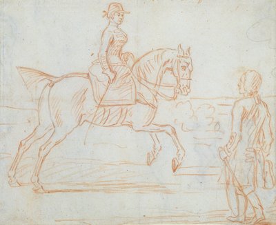 A Lady Riding Side-Saddle Turns to Look at a Dismounted Rider by James Seymour